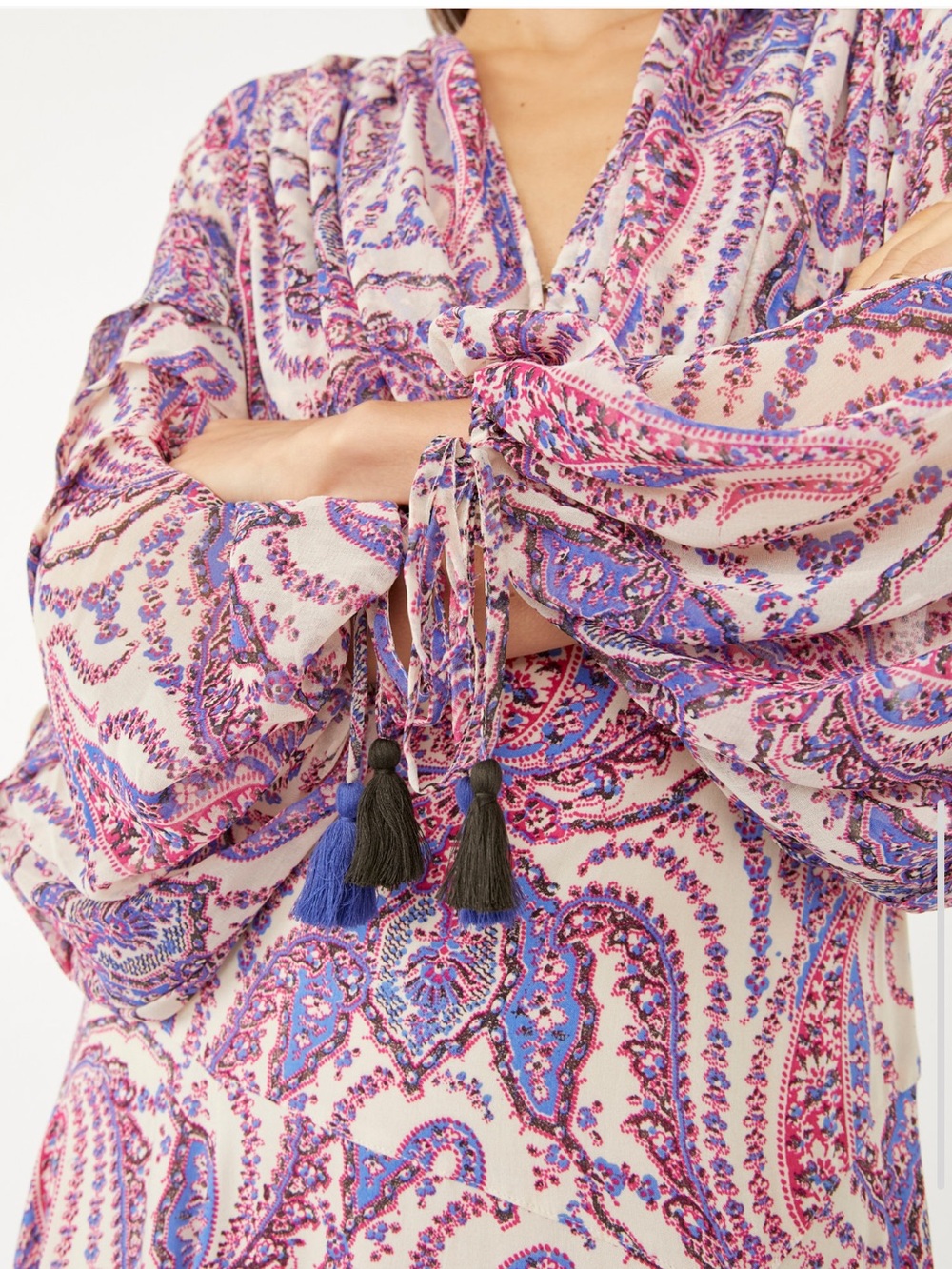 Free people mirage tiered flowy maxi dress paisley print boho tassel sz 4 - Picture 2 of 15